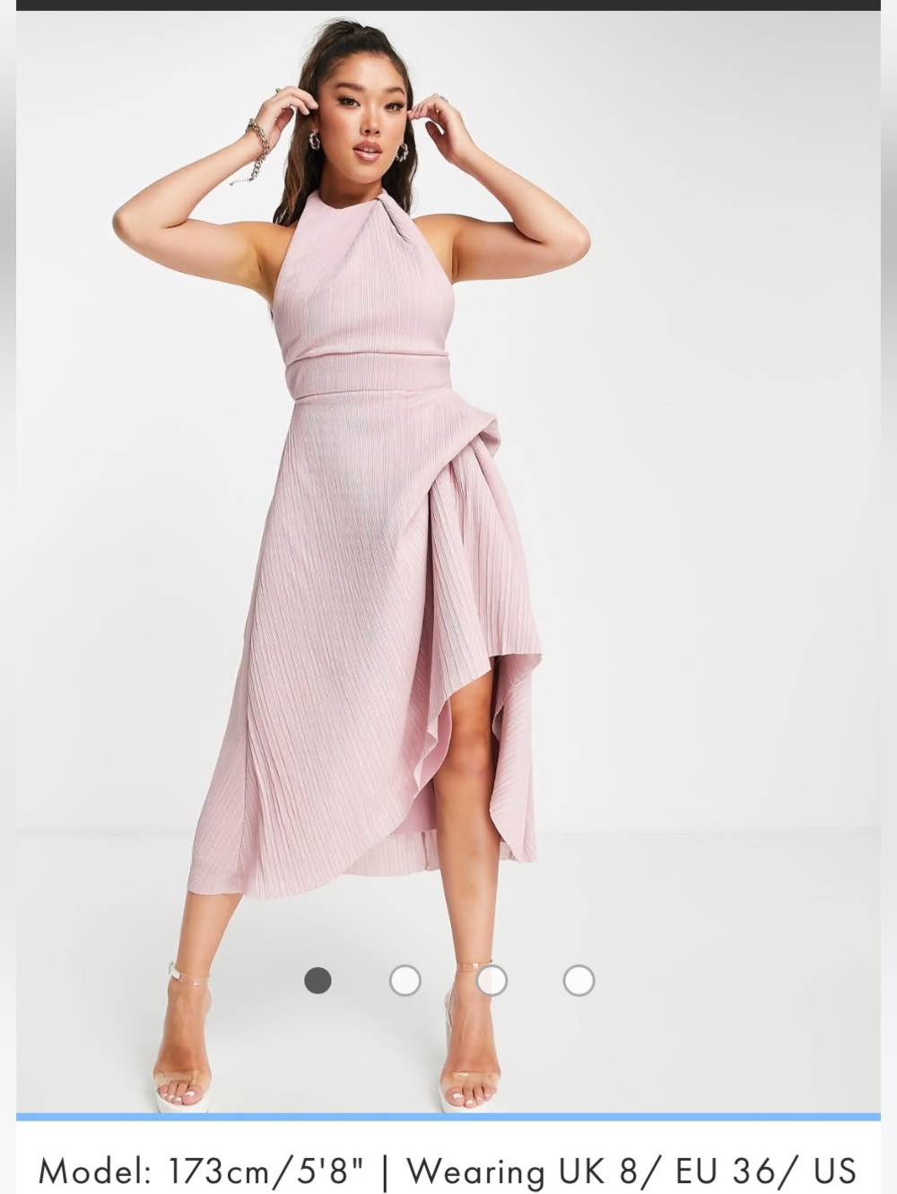ASOS Design high neck plisse midi dress in rose